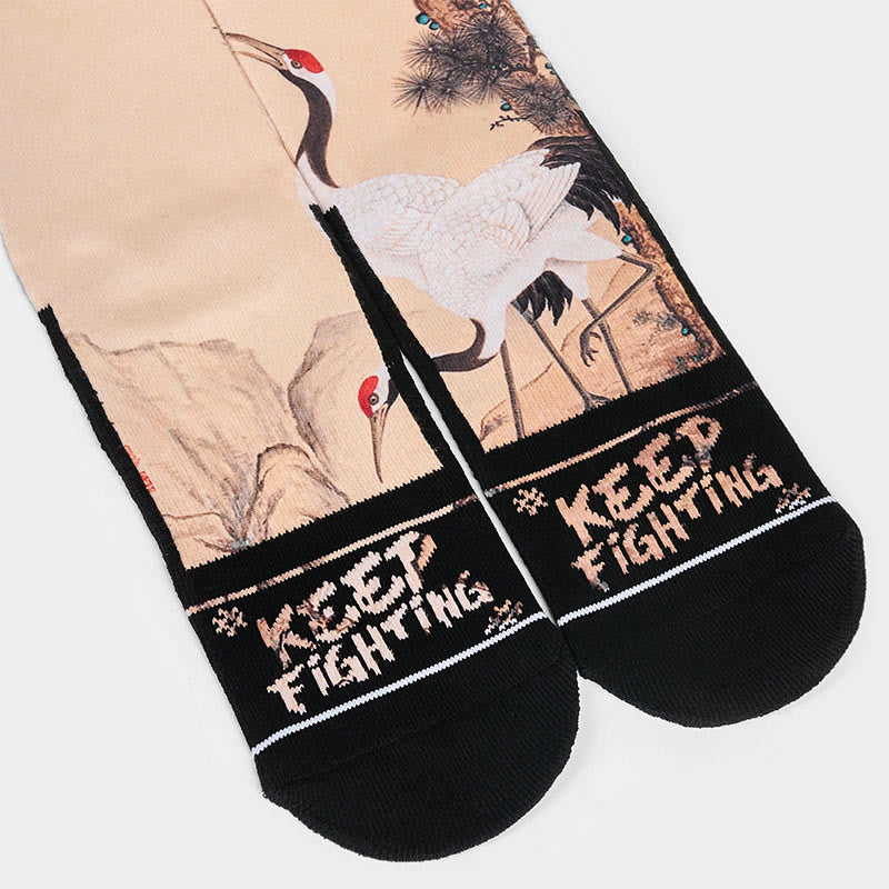 Calcetines unisex con diseño de Buddha Stones, grulla blanca, pinos y montañas, para hombre y mujer - image 3