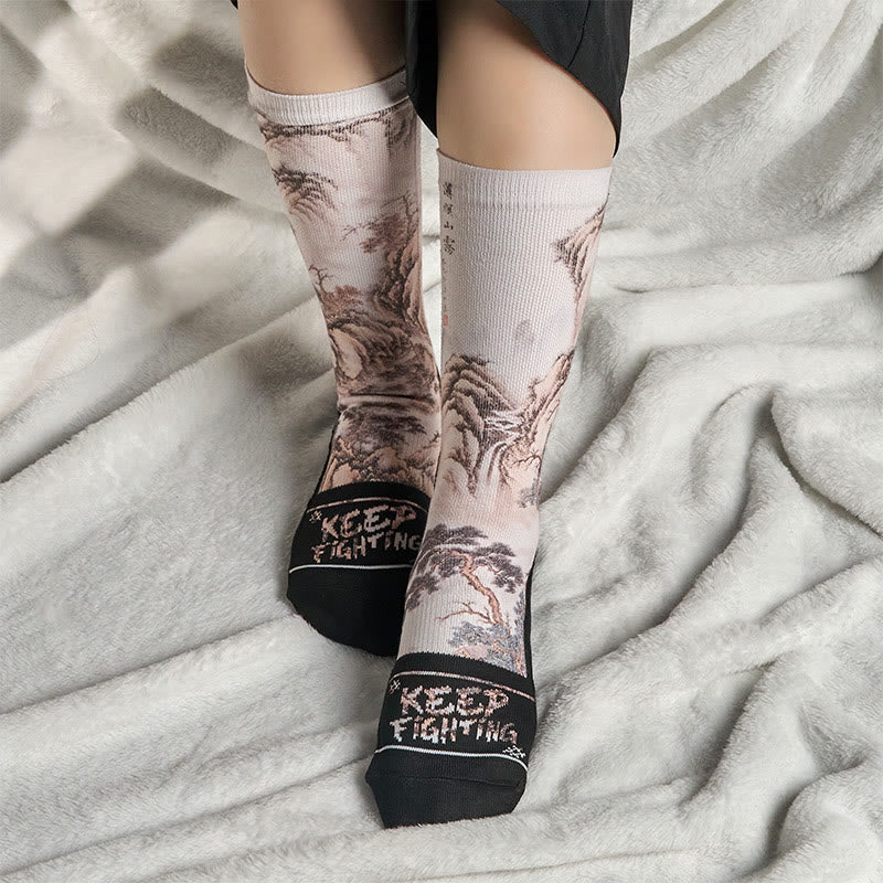 Calcetines unisex con diseño de Buddha Stones, grulla blanca, pinos y montañas, para hombre y mujer - image 16