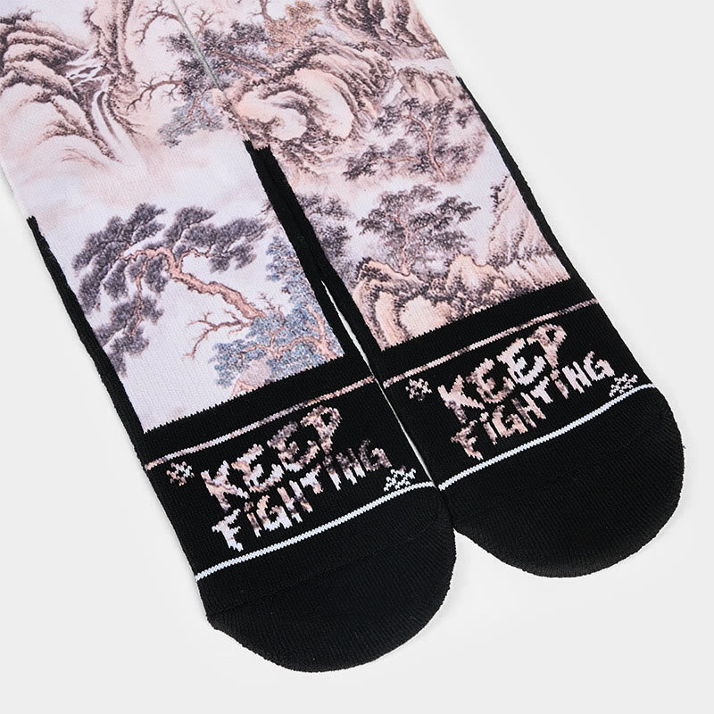 Calcetines unisex con diseño de Buddha Stones, grulla blanca, pinos y montañas, para hombre y mujer - image 14