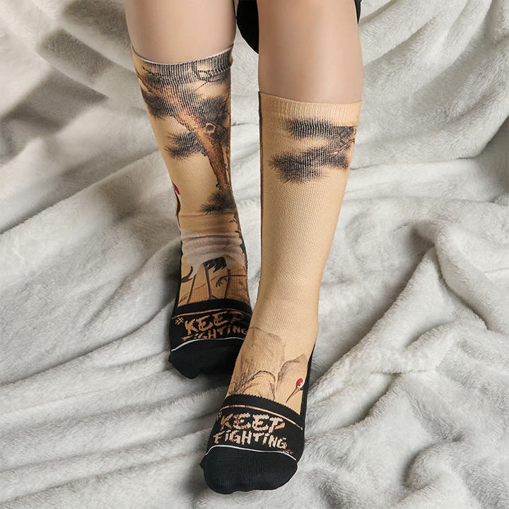 Calcetines unisex con diseño de Buddha Stones, grulla blanca, pinos y montañas, para hombre y mujer - image 5