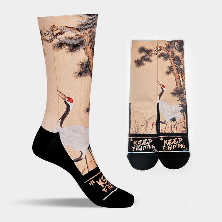Calcetines unisex con diseño de Buddha Stones, grulla blanca, pinos y montañas, para hombre y mujer - image 9