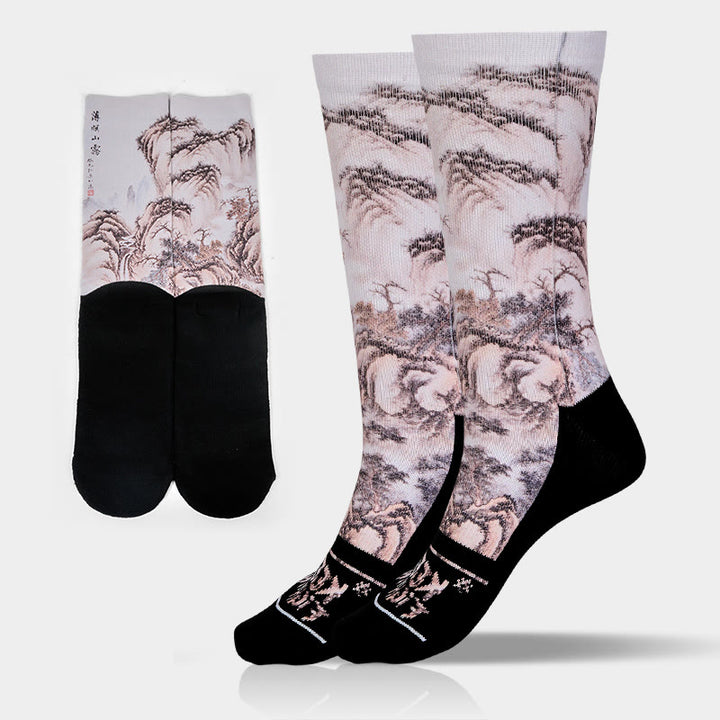 Calcetines unisex con diseño de Buddha Stones, grulla blanca, pinos y montañas, para hombre y mujer - Lino - Talla única (US. 5-10,5, EU 38-44, UK/AU 5-10,5, AISA 24,5-28 cm) - image 11