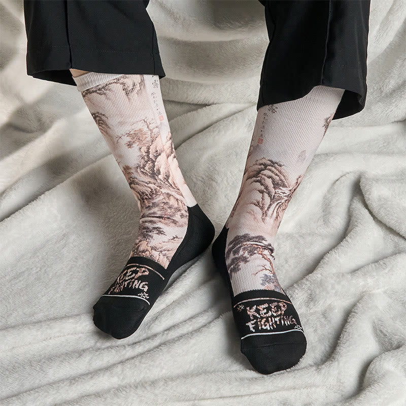 Calcetines unisex con diseño de Buddha Stones, grulla blanca, pinos y montañas, para hombre y mujer - image 18