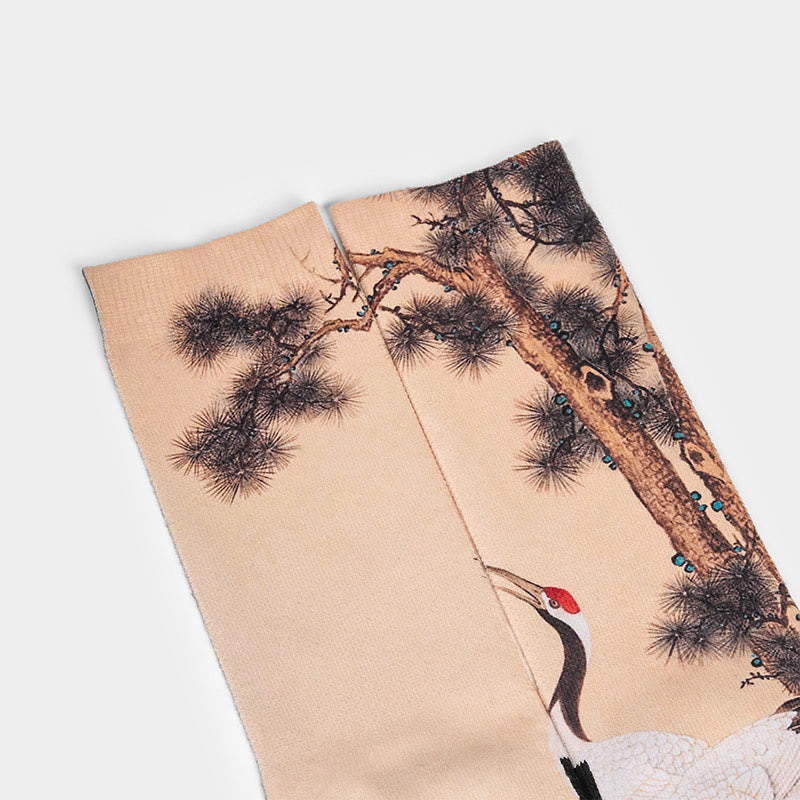 Calcetines unisex con diseño de Buddha Stones, grulla blanca, pinos y montañas, para hombre y mujer - image 2