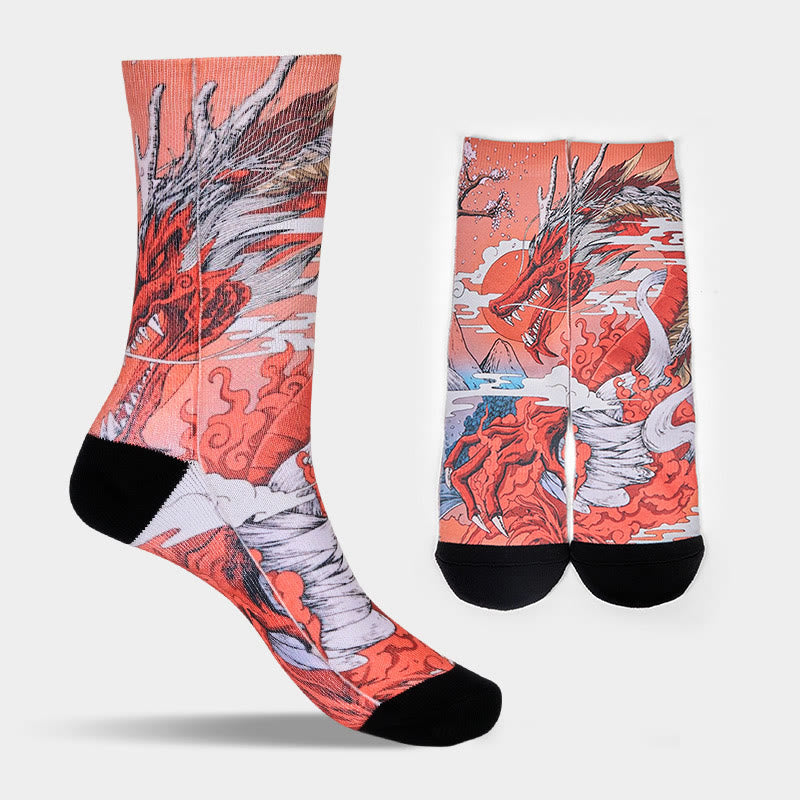 Calcetines unisex con diseño de Buddha Stones, dragón rojo, volcán, sol, árbol, montañas, micro tripulación, para hombre y mujer - image 8