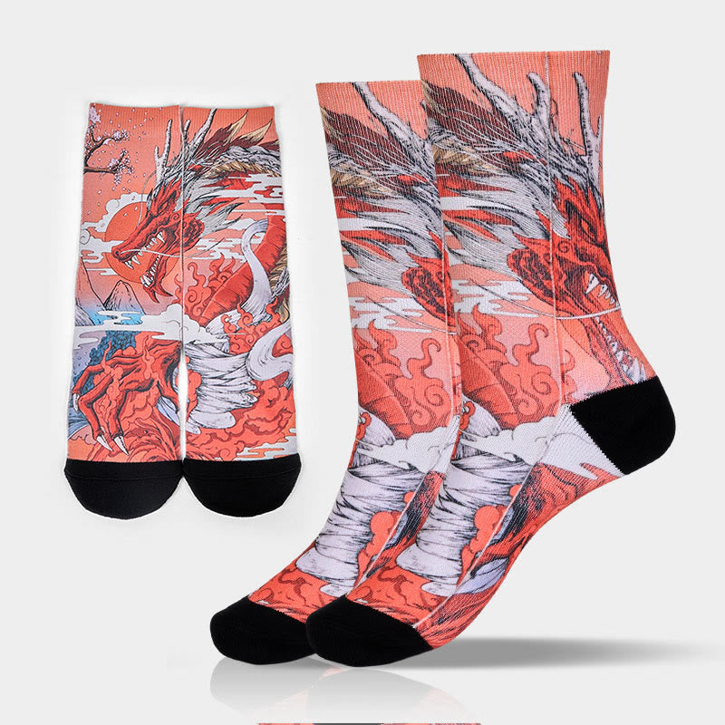Calcetines unisex con diseño de Buddha Stones, dragón rojo, volcán, sol, árbol, montañas, micro tripulación, para hombre y mujer - Coral - ML (US. 8-12, EU 41-45, UK/AU 7,5-11,5, AISA 25,5-28,5 cm) - image 0