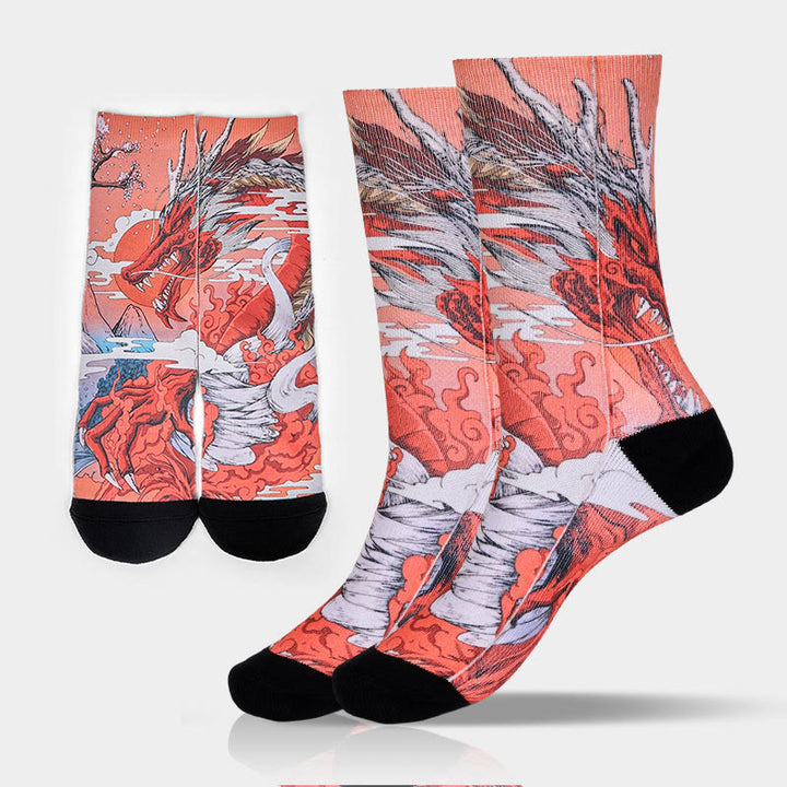 Calcetines unisex con diseño de Buddha Stones, dragón rojo, volcán, sol, árbol, montañas, micro tripulación, para hombre y mujer - Coral - ML (US. 8-12, EU 41-45, UK/AU 7,5-11,5, AISA 25,5-28,5 cm) - image 0