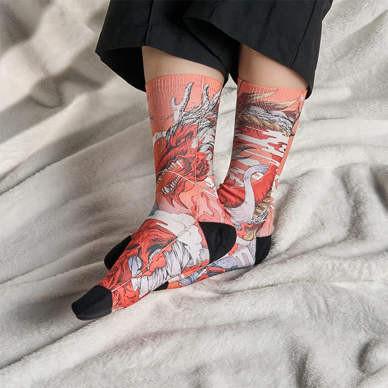 Calcetines unisex con diseño de Buddha Stones, dragón rojo, volcán, sol, árbol, montañas, micro tripulación, para hombre y mujer - image 4