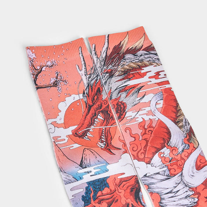 Calcetines unisex con diseño de Buddha Stones, dragón rojo, volcán, sol, árbol, montañas, micro tripulación, para hombre y mujer - image 2