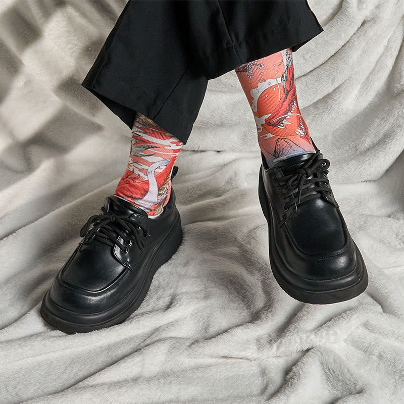 Calcetines unisex con diseño de Buddha Stones, dragón rojo, volcán, sol, árbol, montañas, micro tripulación, para hombre y mujer - image 5