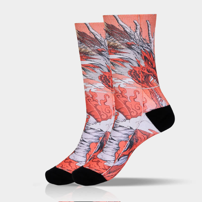 Calcetines unisex con diseño de Buddha Stones, dragón rojo, volcán, sol, árbol, montañas, micro tripulación, para hombre y mujer - image 9