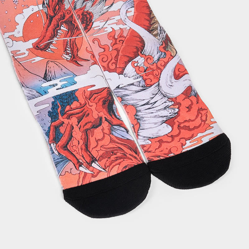 Calcetines unisex con diseño de Buddha Stones, dragón rojo, volcán, sol, árbol, montañas, micro tripulación, para hombre y mujer - image 3