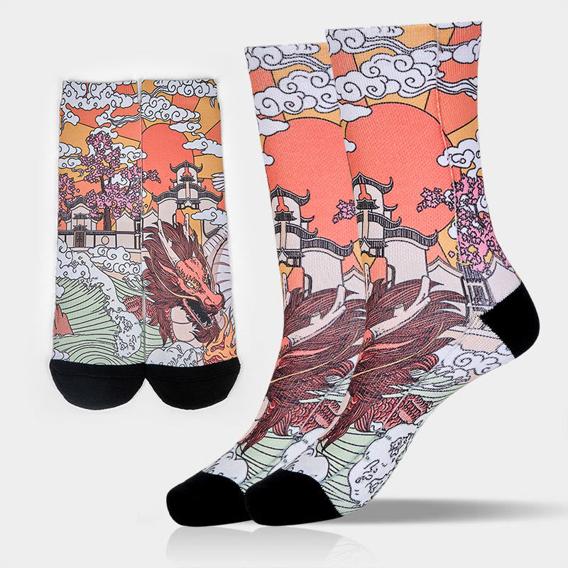 Calcetines unisex con diseño de Buddha Stones , dragón, sol y ondas, para hombre y mujer - Verde mar oscuro - ML (US. 8-12, EU 41-45, UK/AU 7,5-11,5, AISA 25,5-28,5 cm) - image 0