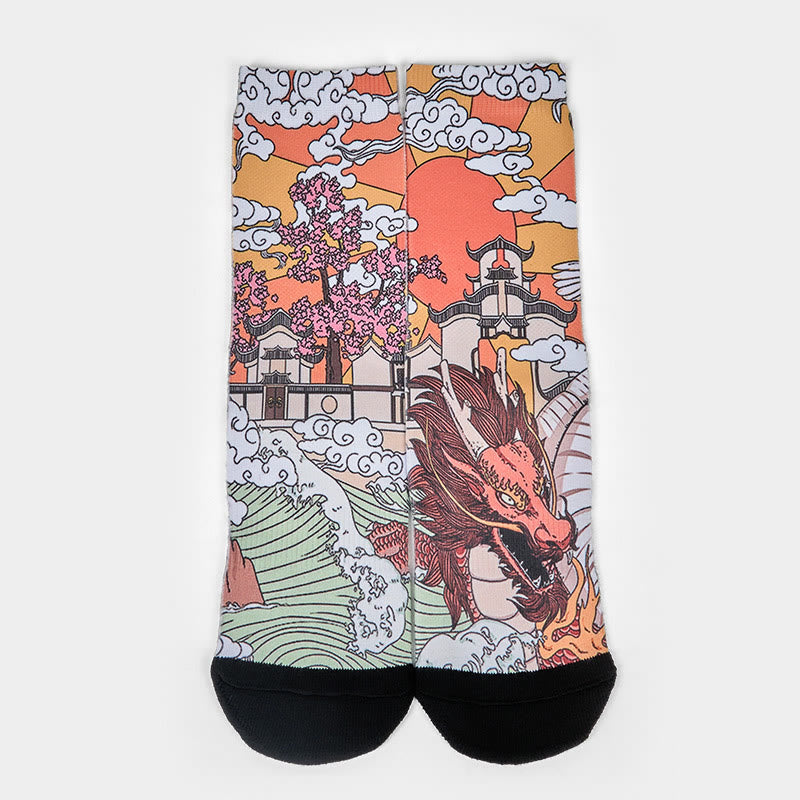 Calcetines unisex con diseño de Buddha Stones , dragón, sol y ondas, para hombre y mujer - image 1
