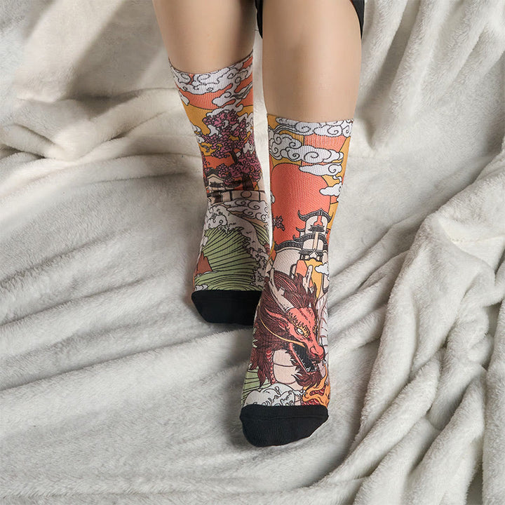 Calcetines unisex con diseño de Buddha Stones , dragón, sol y ondas, para hombre y mujer - image 5