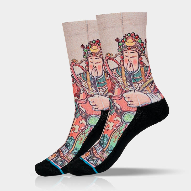 Calcetines unisex con diseño de Buddha Stones, Dios de la Riqueza, con asa Ruyi, para hombre y mujer - image 9