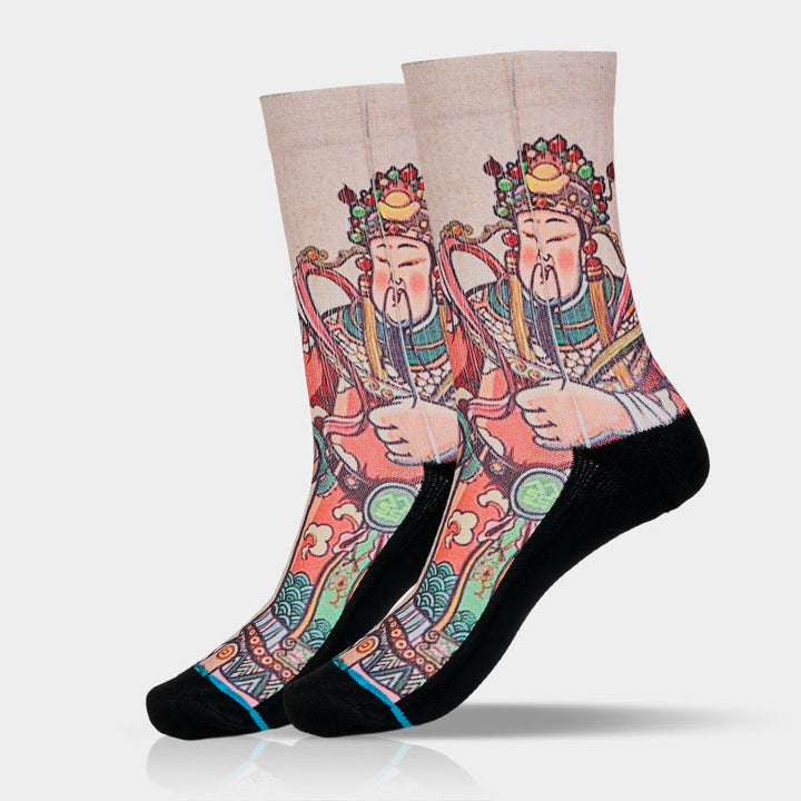 Calcetines unisex con diseño de Buddha Stones, Dios de la Riqueza, con asa Ruyi, para hombre y mujer - image 9