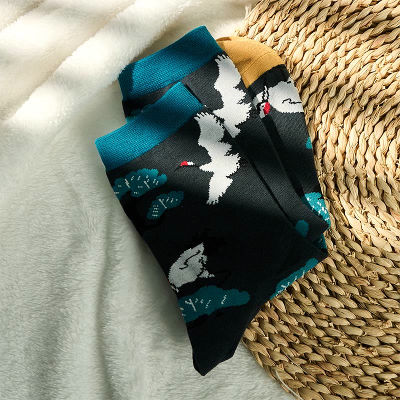 Calcetines informales con diseño de grulla blanca y pino para mujer, con diseño de Buddha Stones - image 2