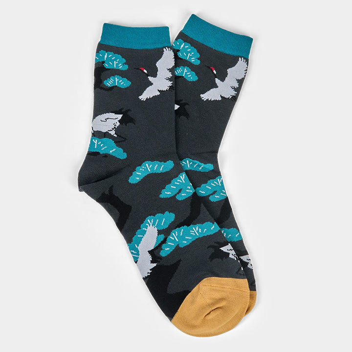 Calcetines informales con diseño de grulla blanca y pino para mujer, con diseño de Buddha Stones - image 4