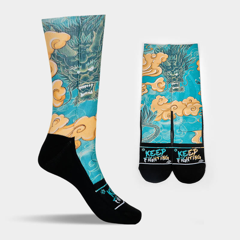 Calcetines informales con diseño de dragón y nubes auspiciosas de Buddha Stones para hombre - image 8