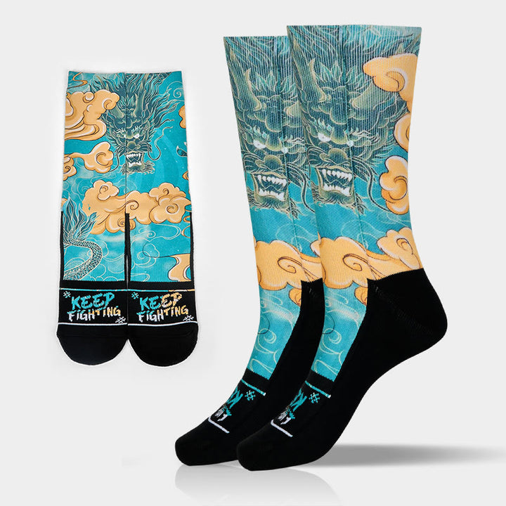 Calcetines informales con diseño de dragón y nubes auspiciosas de Buddha Stones para hombre - Celeste - ML (US. 7,5-12, EU 40-45, UK/AU 7-11,5, AISA 25,5-28,5 cm) - image 0