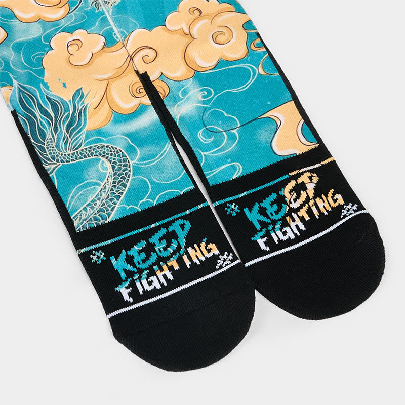 Calcetines informales con diseño de dragón y nubes auspiciosas de Buddha Stones para hombre - image 3