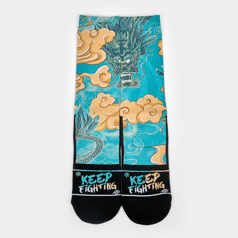 Calcetines informales con diseño de dragón y nubes auspiciosas de Buddha Stones para hombre - image 1
