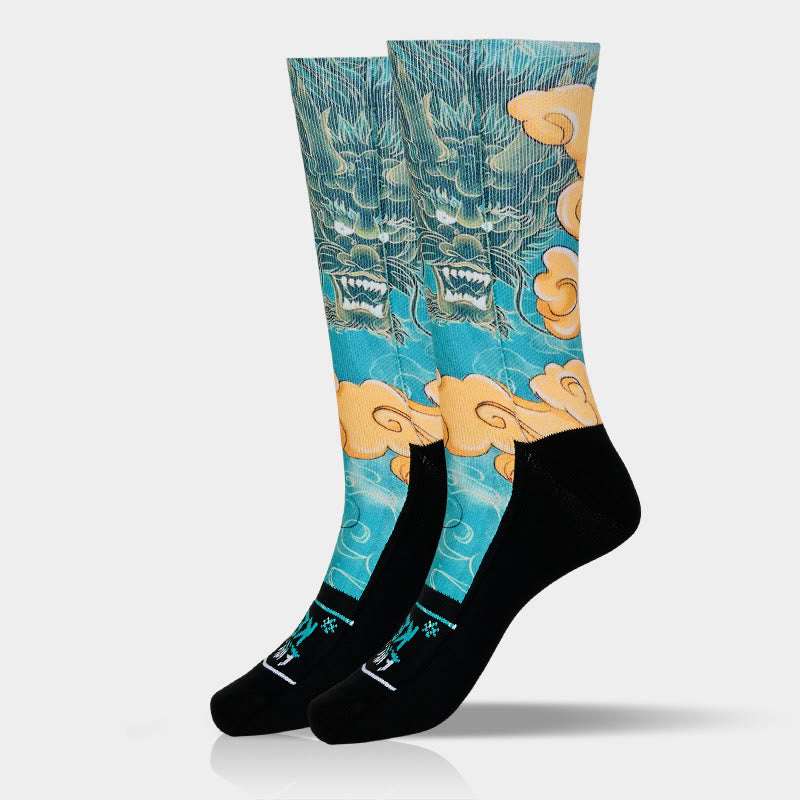 Calcetines informales con diseño de dragón y nubes auspiciosas de Buddha Stones para hombre - image 9