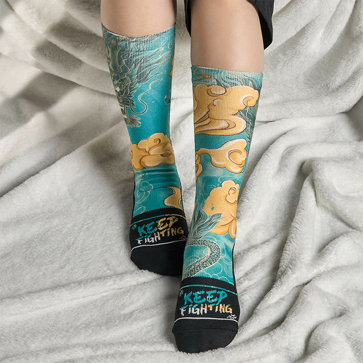 Calcetines informales con diseño de dragón y nubes auspiciosas de Buddha Stones para hombre - image 5