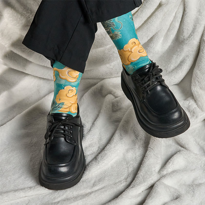 Calcetines informales con diseño de dragón y nubes auspiciosas de Buddha Stones para hombre - image 6