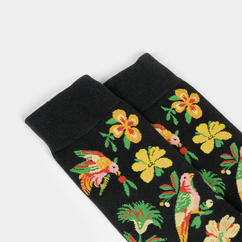 Calcetines unisex de algodón con diseño de pájaros y flores en Buddha Stones para hombre y mujer - image 4