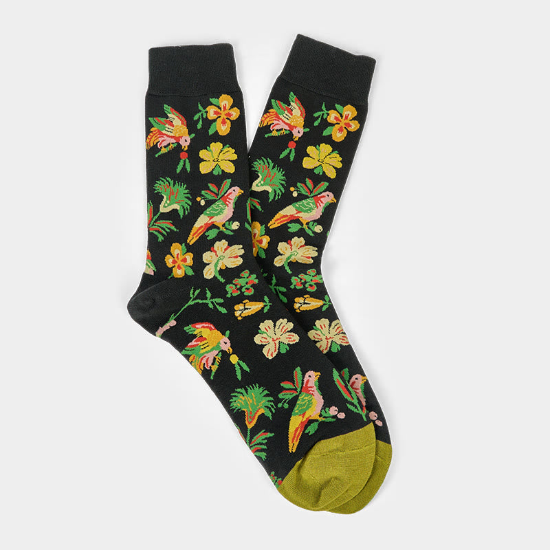 Calcetines unisex de algodón con diseño de pájaros y flores en Buddha Stones para hombre y mujer - image 7