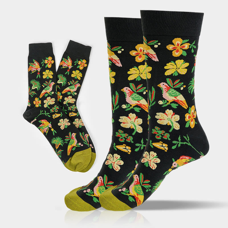 Calcetines unisex de algodón con diseño de pájaros y flores en Buddha Stones para hombre y mujer - Pájaro flor - Talla única (EE. UU. 8-12,5, UE 41-46, UK/ AU 7,5-12, Asia 25,5-31 cm) - image 0