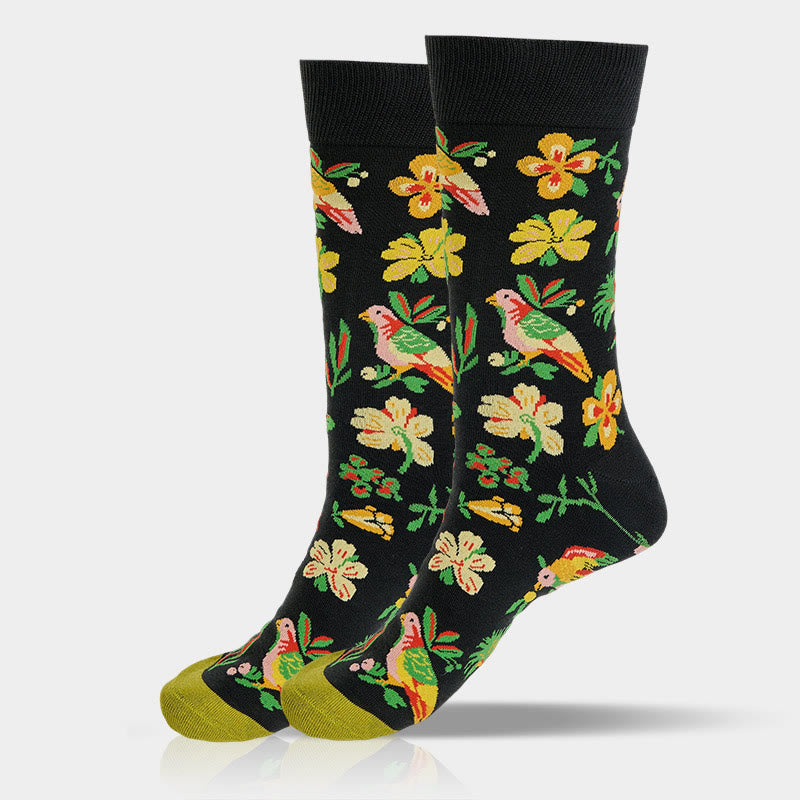 Calcetines unisex de algodón con diseño de pájaros y flores en Buddha Stones para hombre y mujer - image 6