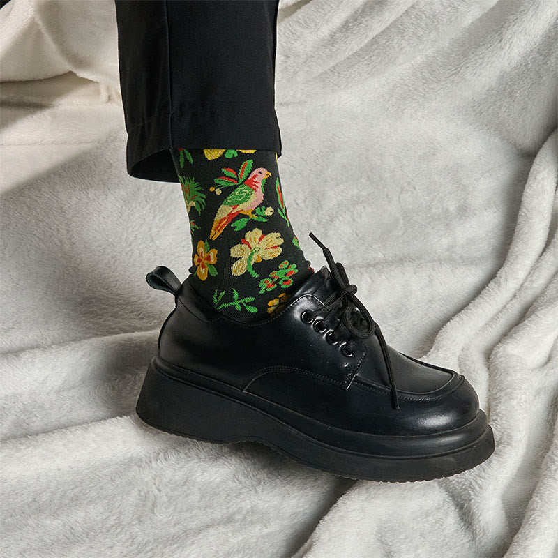 Calcetines unisex de algodón con diseño de pájaros y flores en Buddha Stones para hombre y mujer - image 3