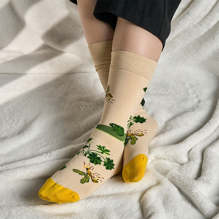 Calcetines unisex de algodón con diseño de hojas, ranas, abejas y Buddha Stones para hombre y mujer - image 2