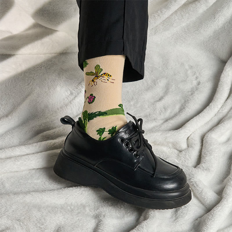 Calcetines unisex de algodón con diseño de hojas, ranas, abejas y Buddha Stones para hombre y mujer - image 3