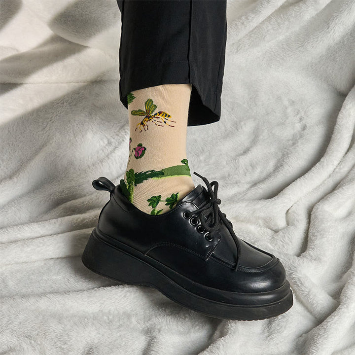 Calcetines unisex de algodón con diseño de hojas, ranas, abejas y Buddha Stones para hombre y mujer - image 3