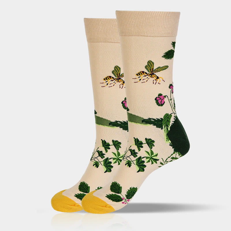 Calcetines unisex de algodón con diseño de hojas, ranas, abejas y Buddha Stones para hombre y mujer - image 6