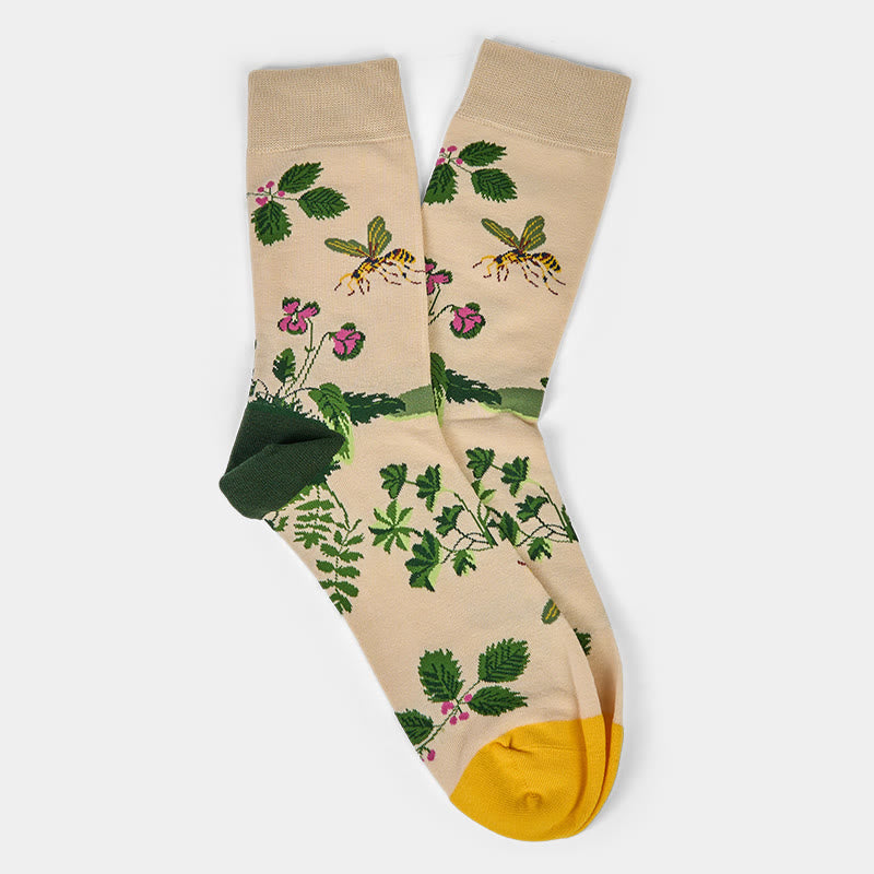 Calcetines unisex de algodón con diseño de hojas, ranas, abejas y Buddha Stones para hombre y mujer - image 5