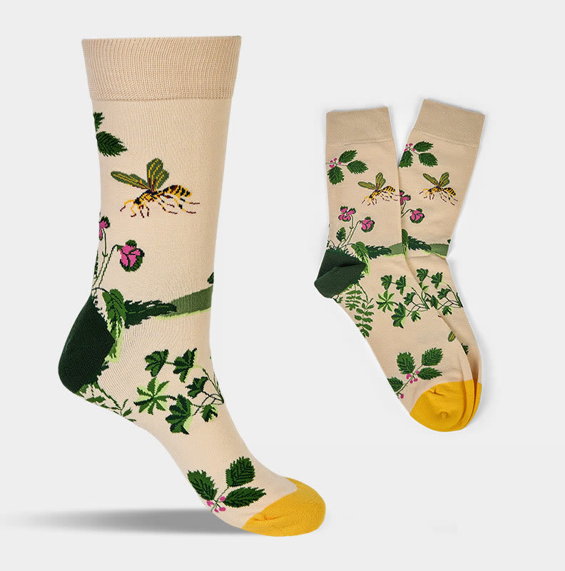 Calcetines unisex de algodón con diseño de hojas, ranas, abejas y Buddha Stones para hombre y mujer - image 7