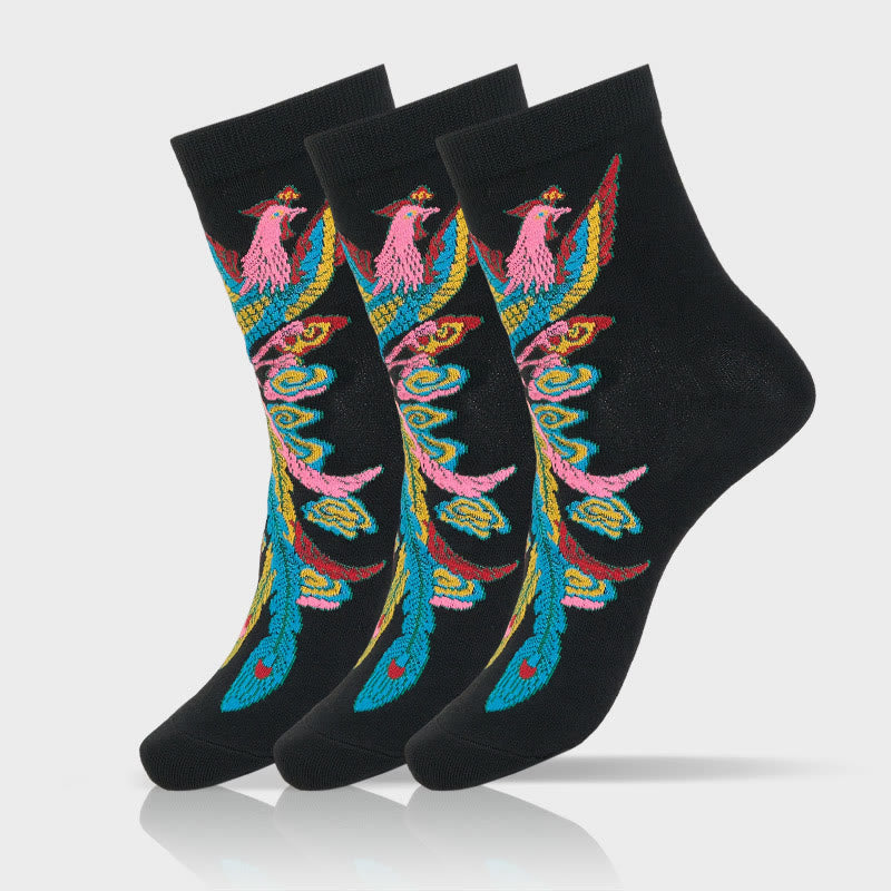 3 pares de calcetines casuales multicolores Phoenix Quarter para mujer de Buddha Stones - 3 pares de negros - SM (US. 5,5-8,5, EU 36-40, UK/AU 3,5-6,5, AISA 23-25 ​​cm) - image 1