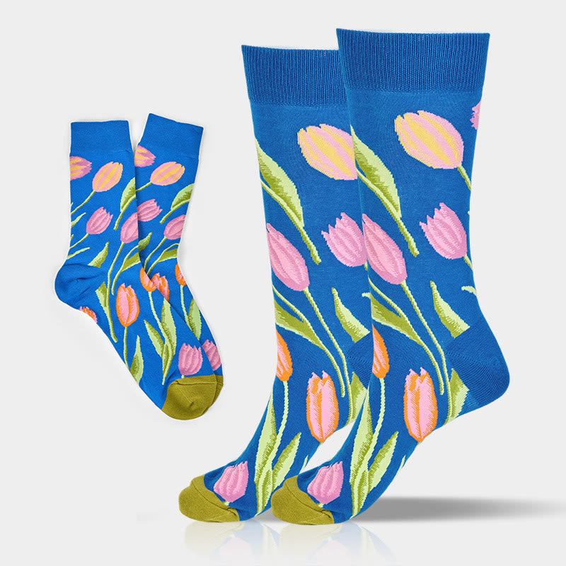 Calcetines unisex de algodón con estampado de tulipán azul medio y Buddha Stones para hombre y mujer - Tulipán - Talla única (EE. UU. 8-12,5, UE 41-46, UK/ AU 7,5-12, Asia 25,5-31 cm) - image 0