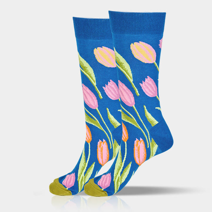 Calcetines unisex de algodón con estampado de tulipán azul medio y Buddha Stones para hombre y mujer - image 6
