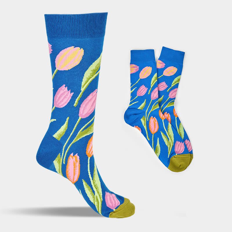 Calcetines unisex de algodón con estampado de tulipán azul medio y Buddha Stones para hombre y mujer - image 7