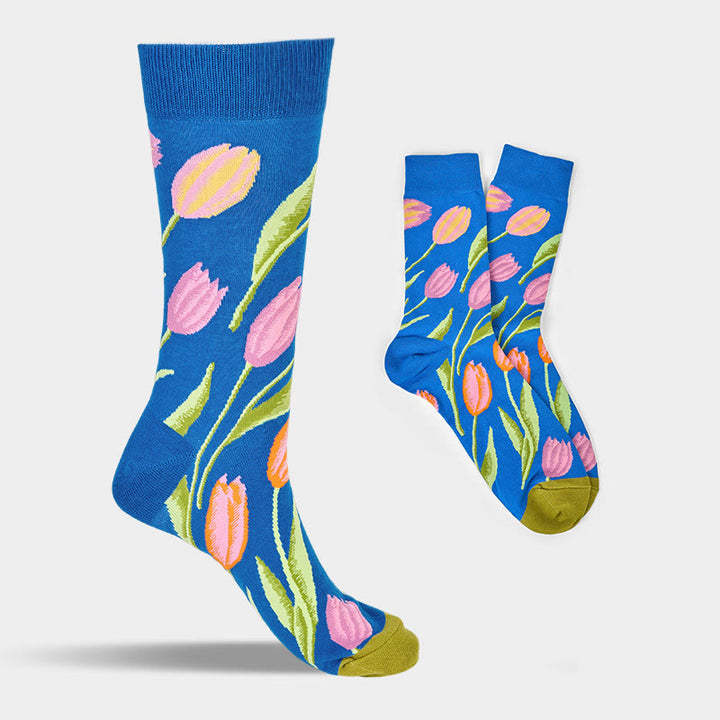 Calcetines unisex de algodón con estampado de tulipán azul medio y Buddha Stones para hombre y mujer - image 7