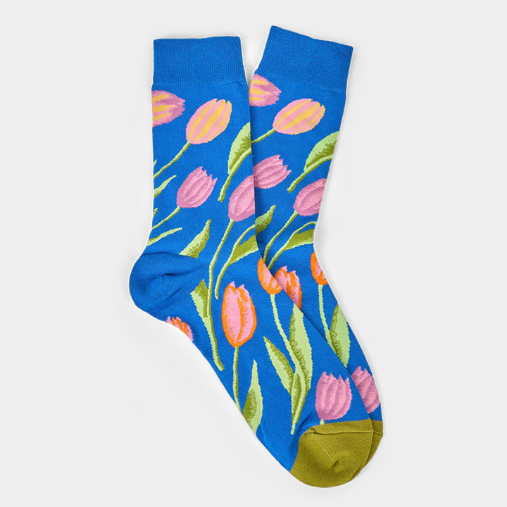 Calcetines unisex de algodón con estampado de tulipán azul medio y Buddha Stones para hombre y mujer - image 5