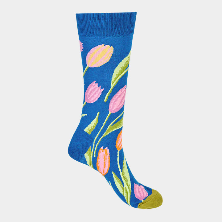 Calcetines unisex de algodón con estampado de tulipán azul medio y Buddha Stones para hombre y mujer - image 4
