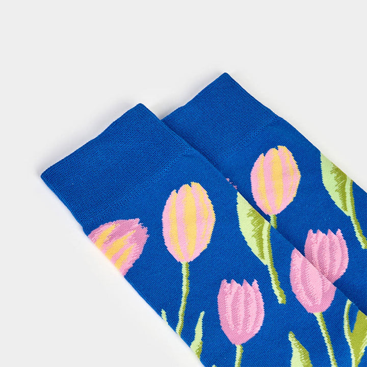 Calcetines unisex de algodón con estampado de tulipán azul medio y Buddha Stones para hombre y mujer - image 8