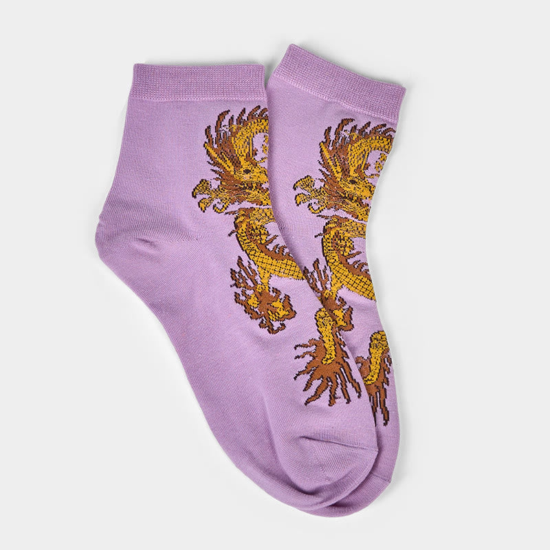 5 pares de calcetines casuales con diseño de dragón dorado para mujer de Buddha Stones - image 14